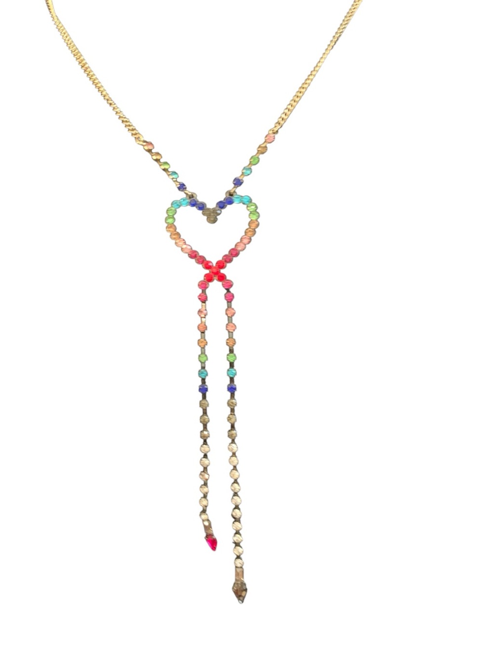🌺BETSEY🌺MULTICOLOR RHINESTONE HEART LARIAT NECKLACE.